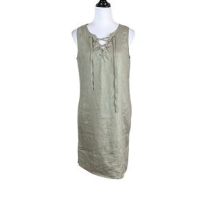Adrienne Vittadini Lace-Up Sleeveless Tan Linen Dress, Size XS